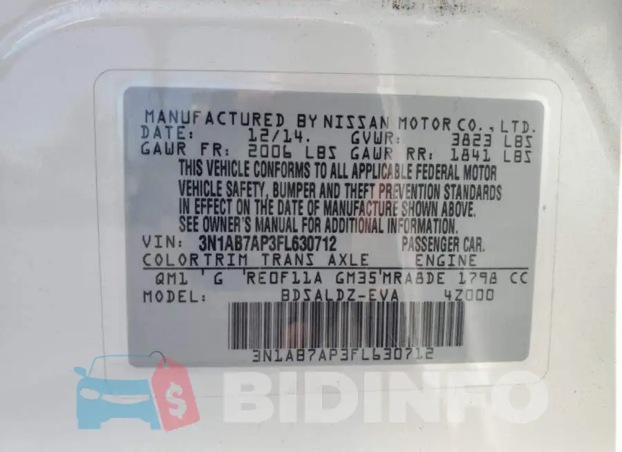 3N1AB7AP3FL630712 Photo# 12