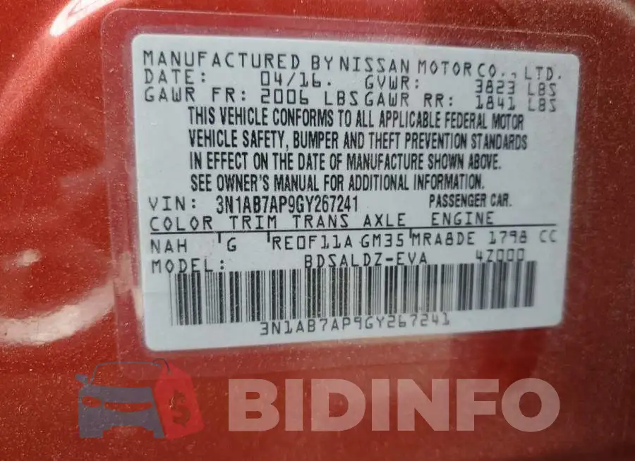 3N1AB7AP9GY267241 Photo# 12