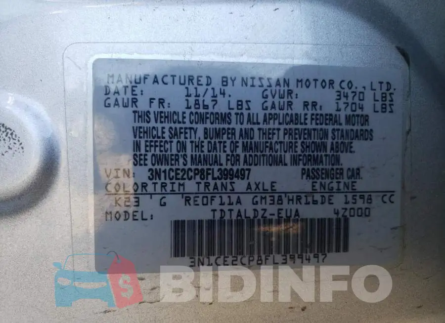 3N1CE2CP8FL399497 Photo# 12