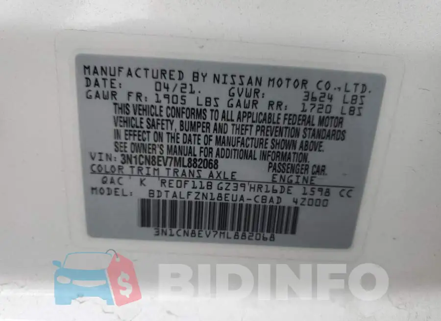 3N1CN8EV7ML882068 Photo# 12