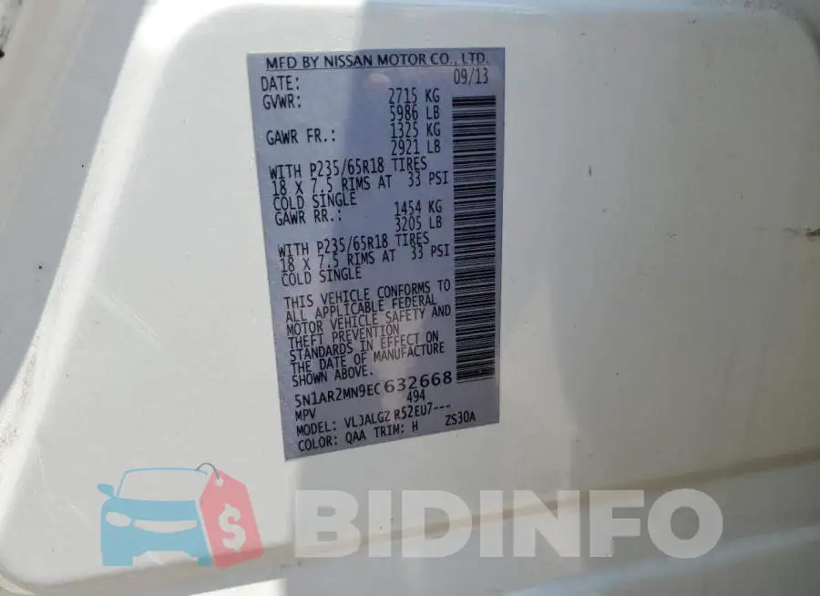 5N1AR2MN9EC632668 Photo# 13