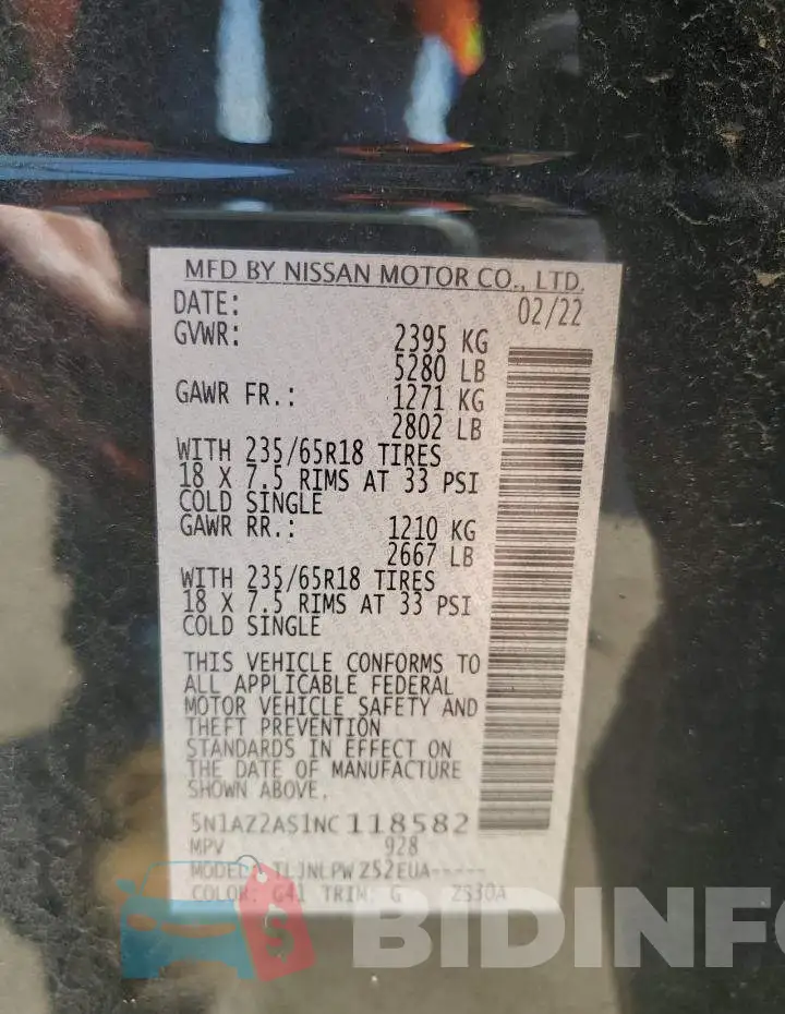 5N1AZ2AS1NC118582 Photo# 13
