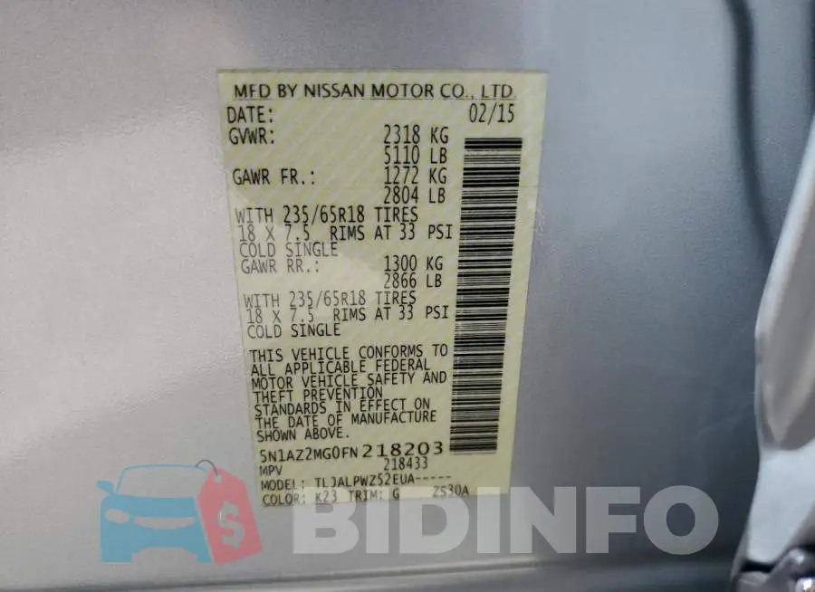 5N1AZ2MG0FN218203 Photo# 13
