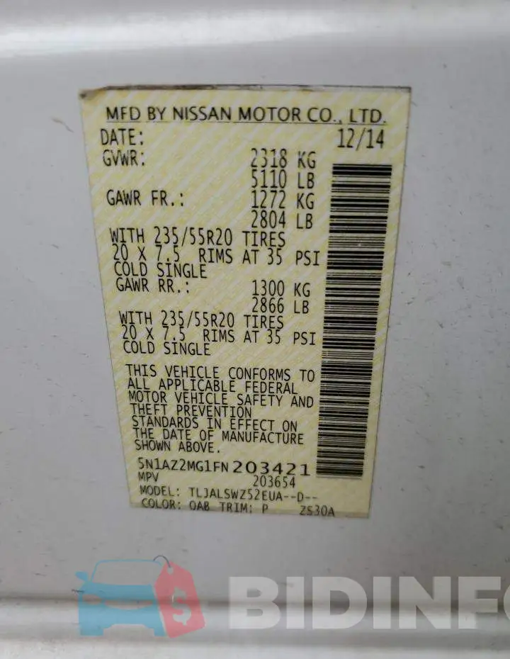 5N1AZ2MG1FN203421 Photo# 13