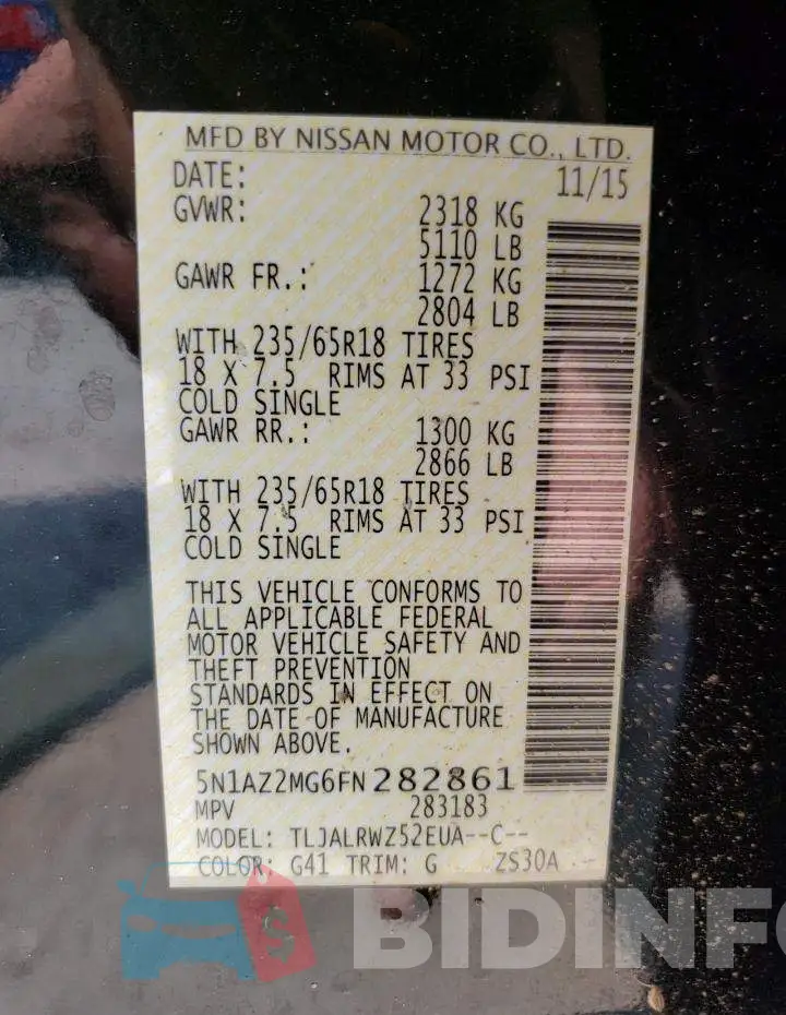 5N1AZ2MG6FN282861 Photo# 13