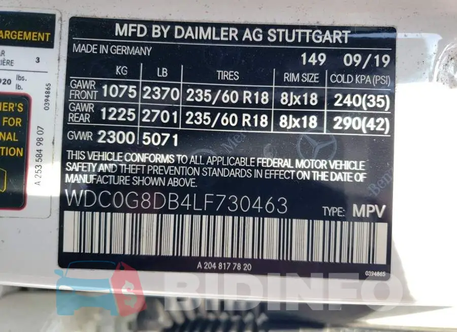 WDC0G8DB4LF730463 Photo# 14