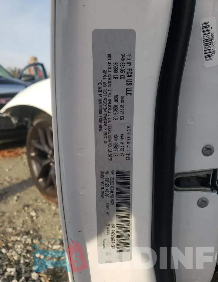 2C3CDXCT4KH607845 Photo# 13