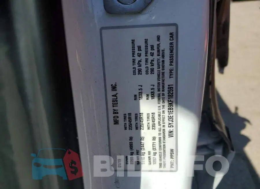 5YJ3E1EB9KF182591 Photo# 12