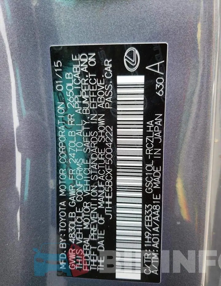 JTHHE5BCXF5004222 Photo# 12