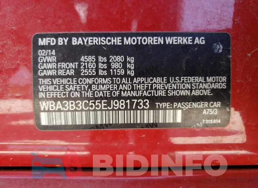 WBA3B3C55EJ981733 Photo# 12