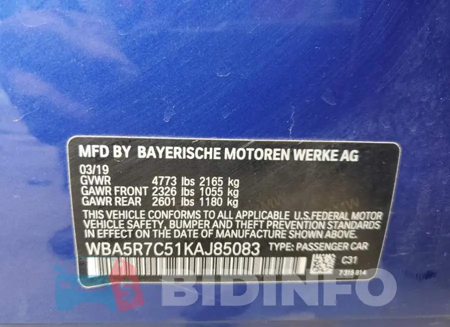 WBA5R7C51KAJ85083 Photo# 13