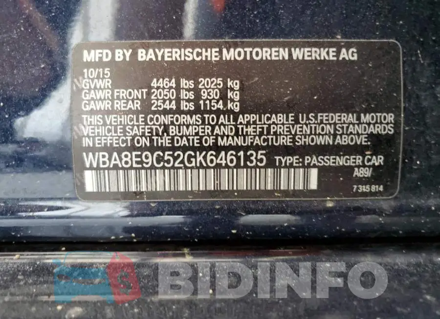 WBA8E9C52GK646135 Photo# 12