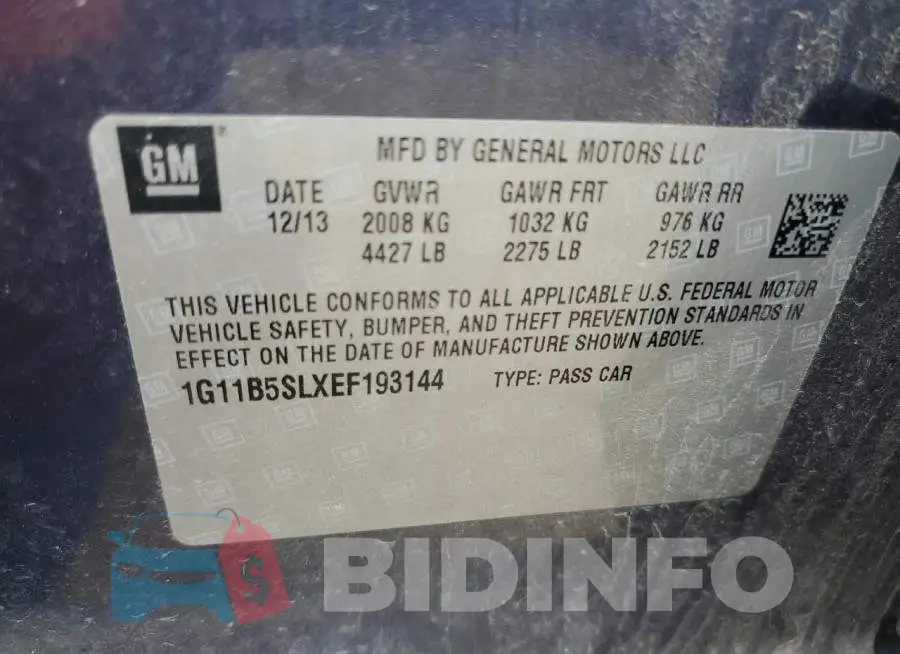 1G11B5SLXEF193144 Photo# 12