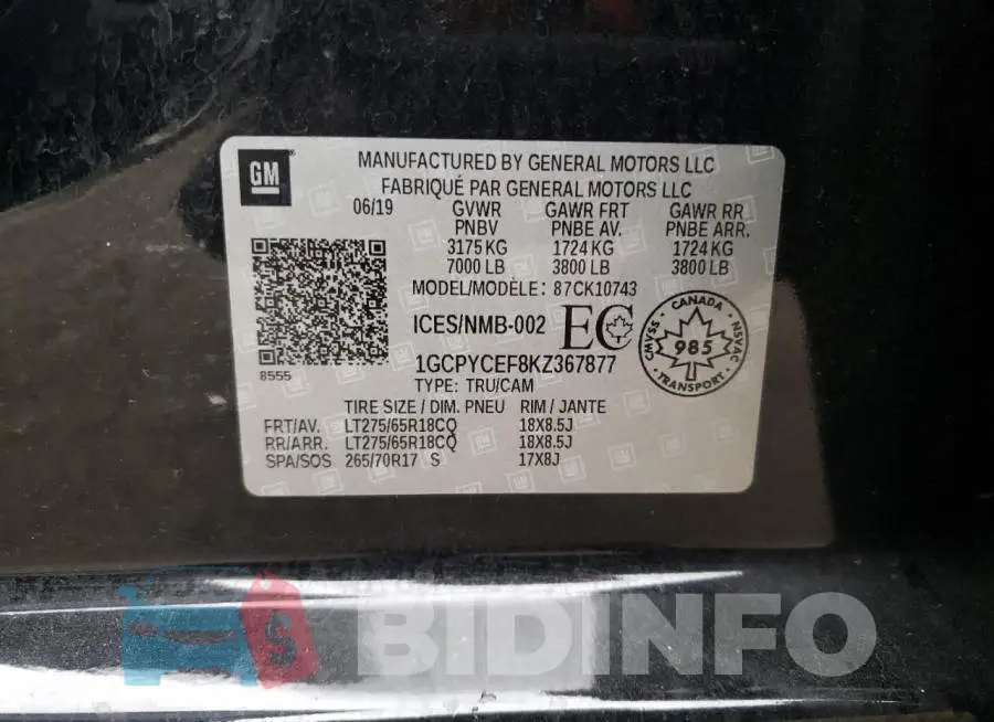 1GCPYCEF8KZ367877 Photo# 13