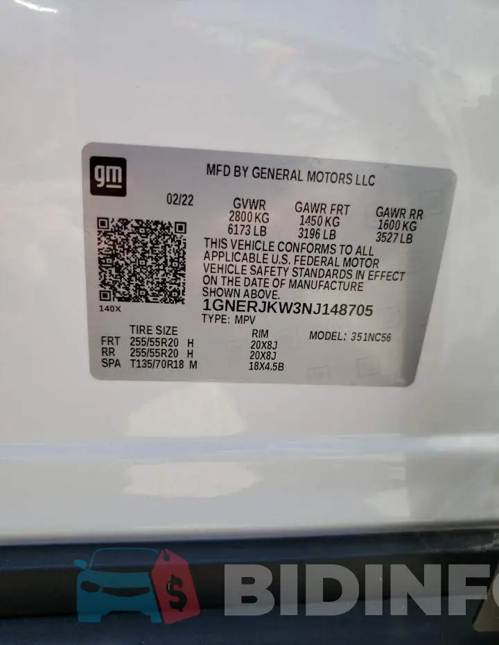 1GNERJKW3NJ148705 Photo# 13