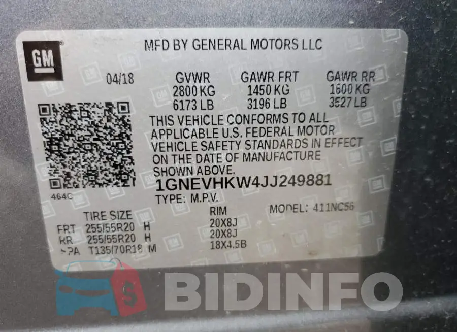 1GNEVHKW4JJ249881 Photo# 14