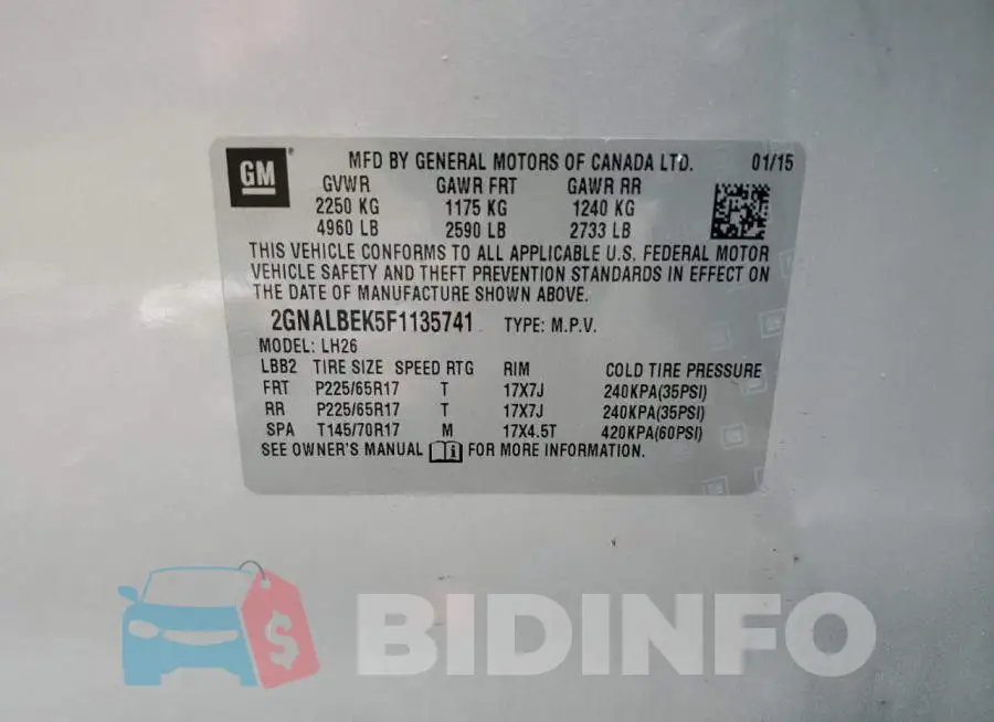 2GNALBEK5F1135741 Photo# 13