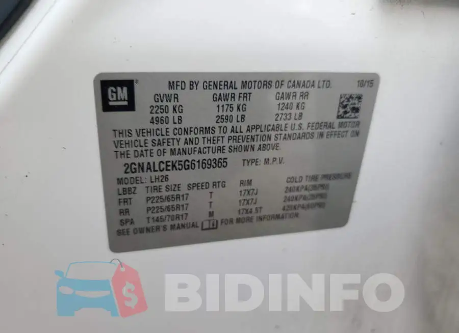 2GNALCEK5G6169365 Photo# 12