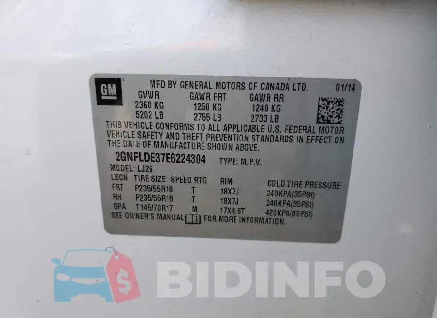 2GNFLDE37E6224304 Photo# 13