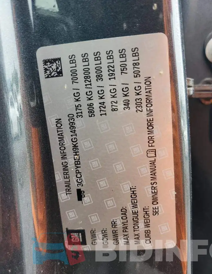 3GCPYBEH9KG149930 Photo# 12