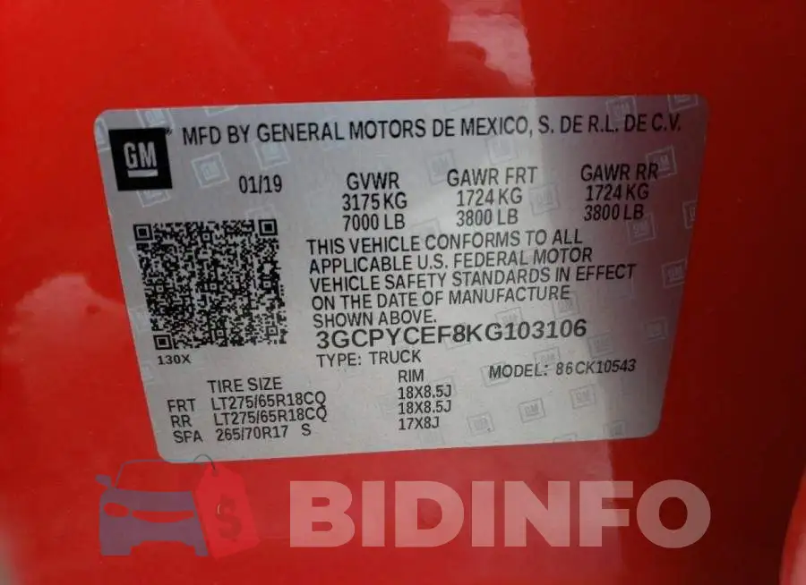 3GCPYCEF8KG103106 Photo# 12