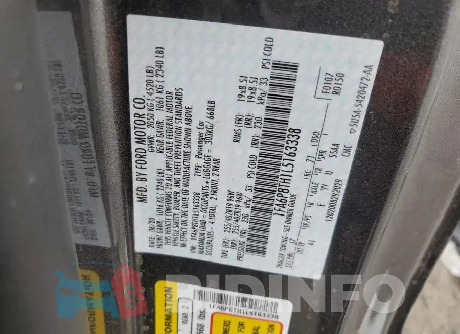 1FA6P8TH1L5163338 Photo# 12