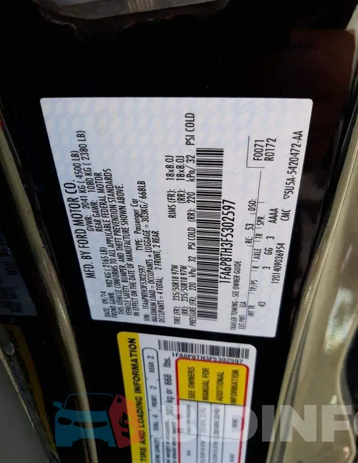1FA6P8TH3F5302597 Photo# 12