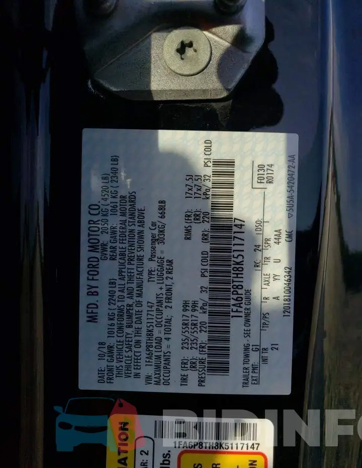 1FA6P8TH8K5117147 Photo# 12