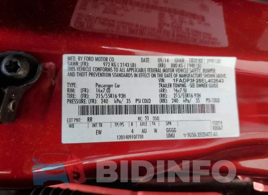 1FADP3F28EL402643 Photo# 12
