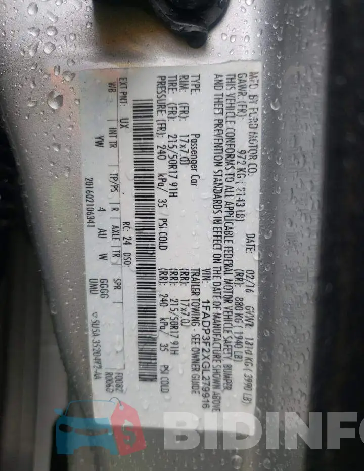 1FADP3F2XGL279916 Photo# 10