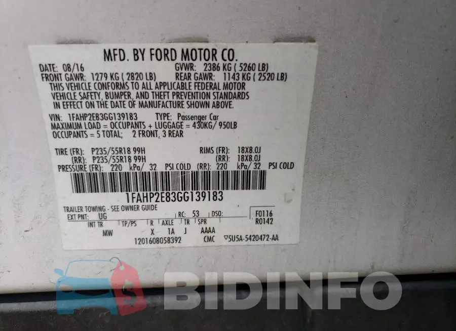 1FAHP2E83GG139183 Photo# 12