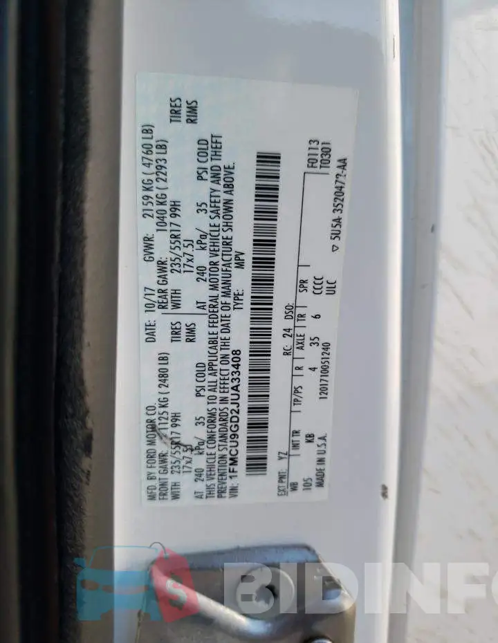 1FMCU9GD2JUA33408 Photo# 13