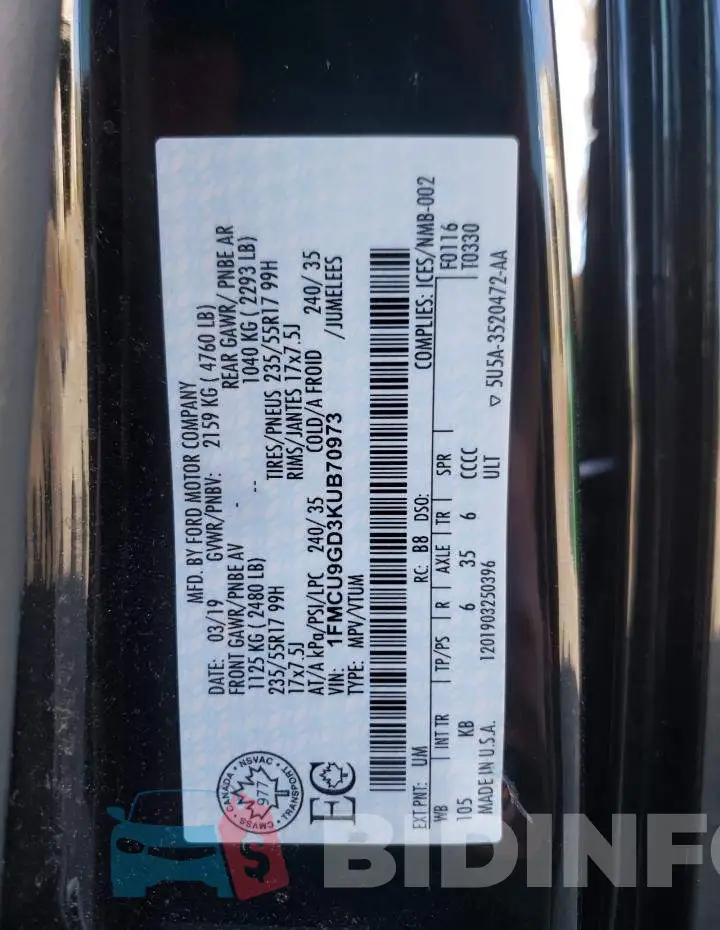 1FMCU9GD3KUB70973 Photo# 13