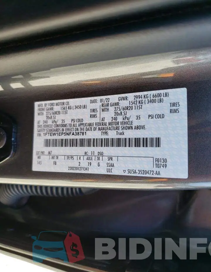1FTEW1EP5NFA38781 Photo# 12