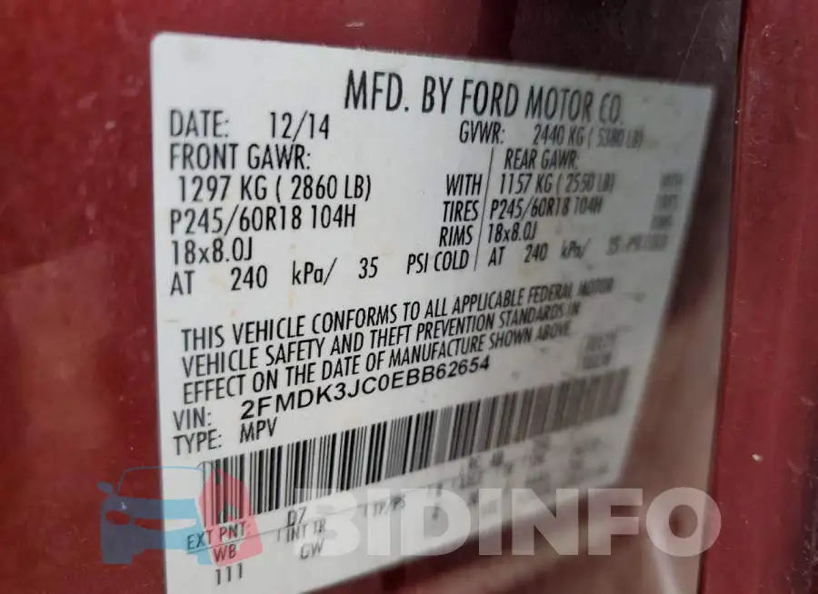 2FMDK3JC0EBB62654 Photo# 12