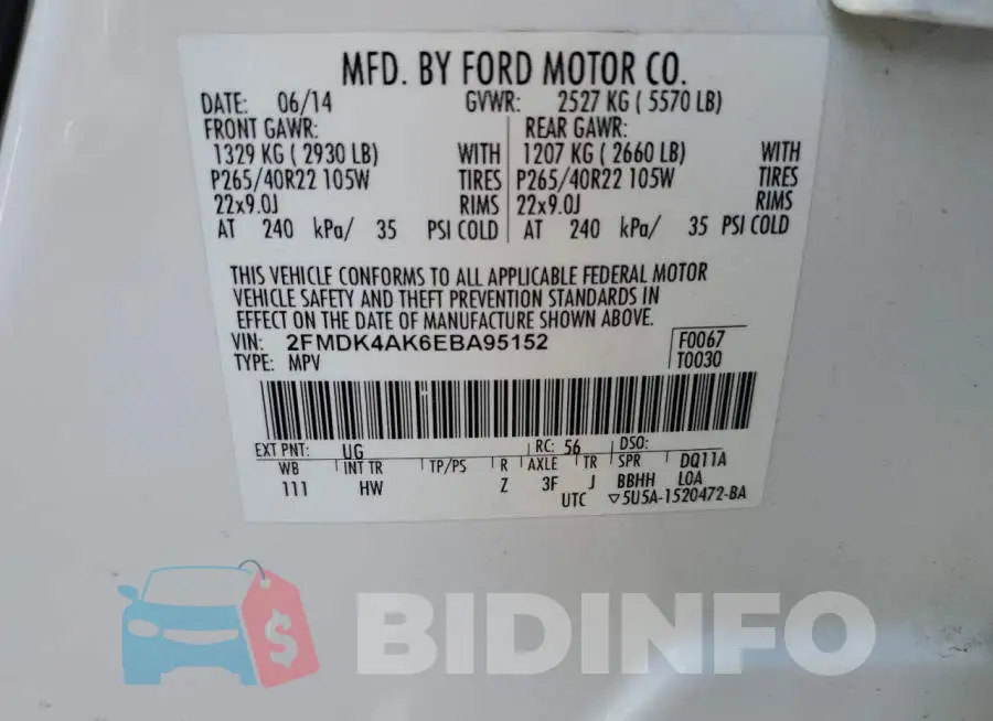 2FMDK4AK6EBA95152 Photo# 12