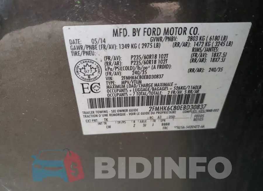 2FMHK6C80EBD30837 Photo# 12