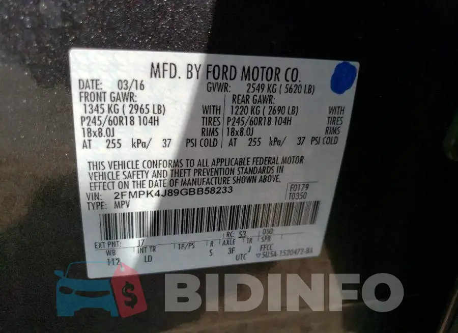2FMPK4J89GBB58233 Photo# 14