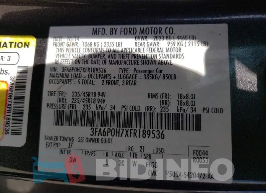 3FA6P0H7XFR189536 Photo# 12