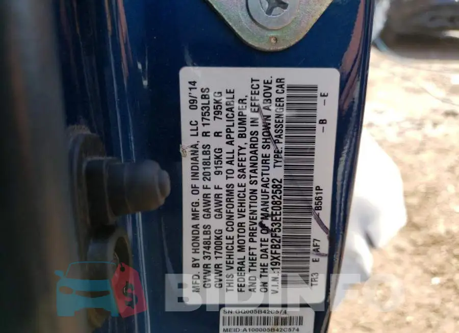 19XFB2F53EE082582 Photo# 12