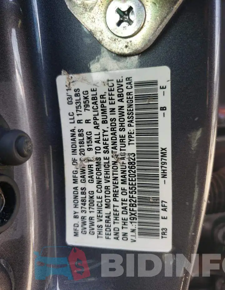 19XFB2F55EE026823 Photo# 12