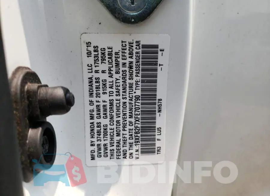 19XFB2F7XFE707790 Photo# 13