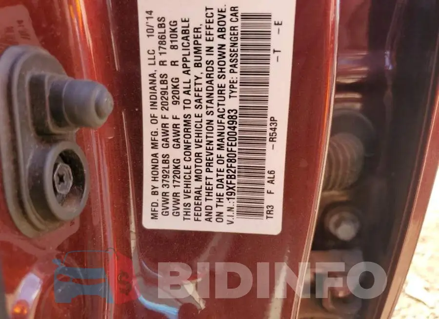 19XFB2F80FE004983 Photo# 12