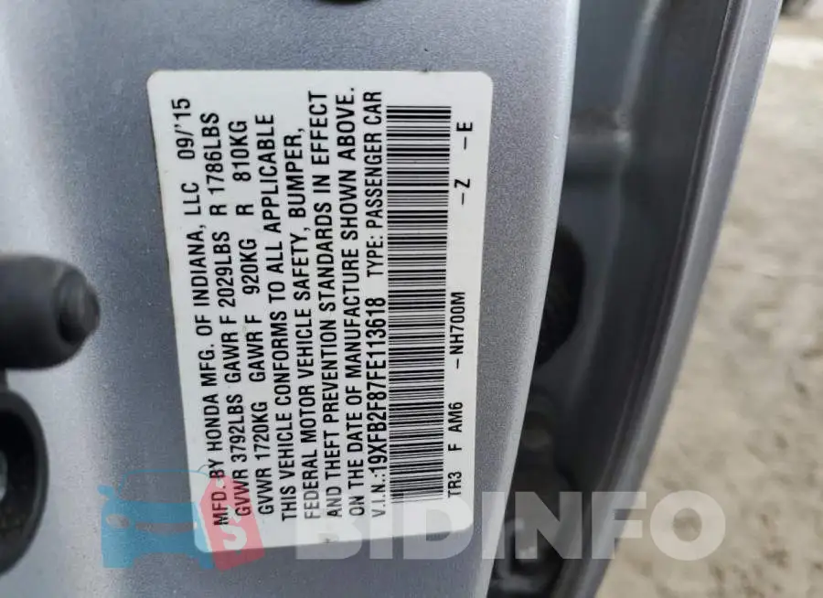 19XFB2F87FE113618 Photo# 13