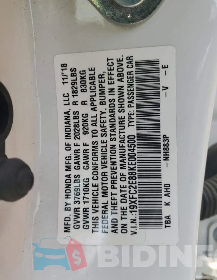 19XFC2E88KE004500 Photo# 12