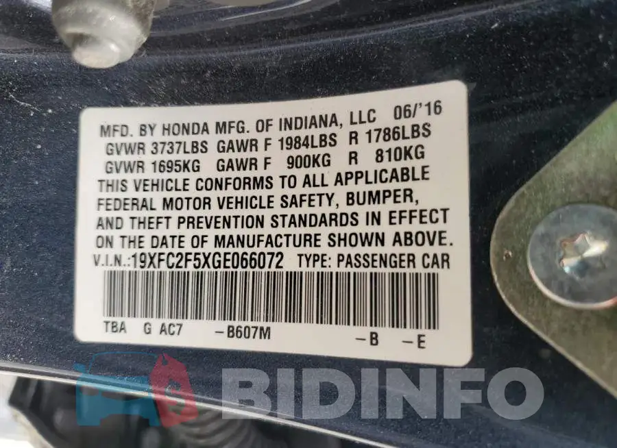 19XFC2F5XGE066072 Photo# 12