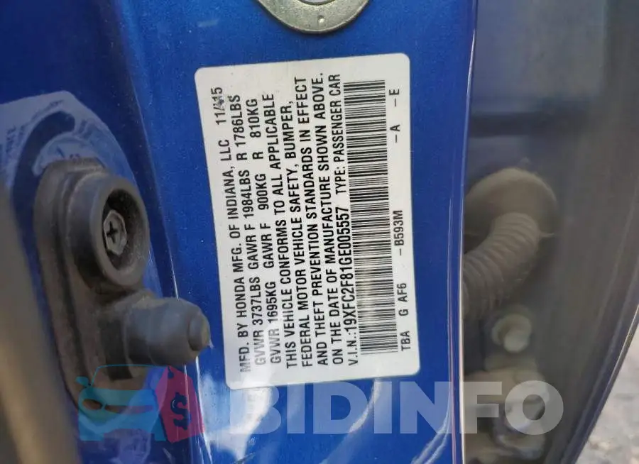 19XFC2F81GE005557 Photo# 12