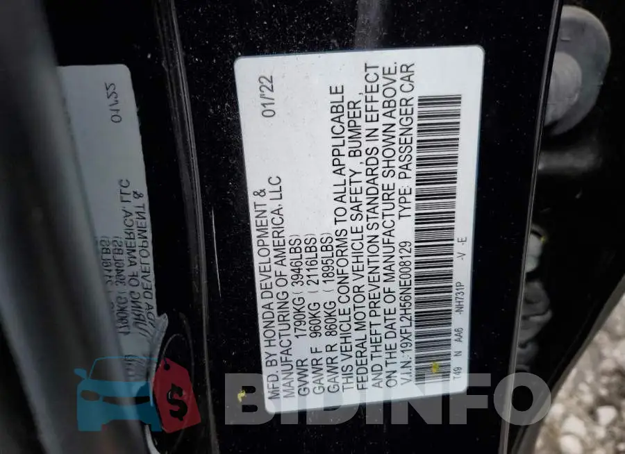19XFL2H56NE008129 Photo# 12