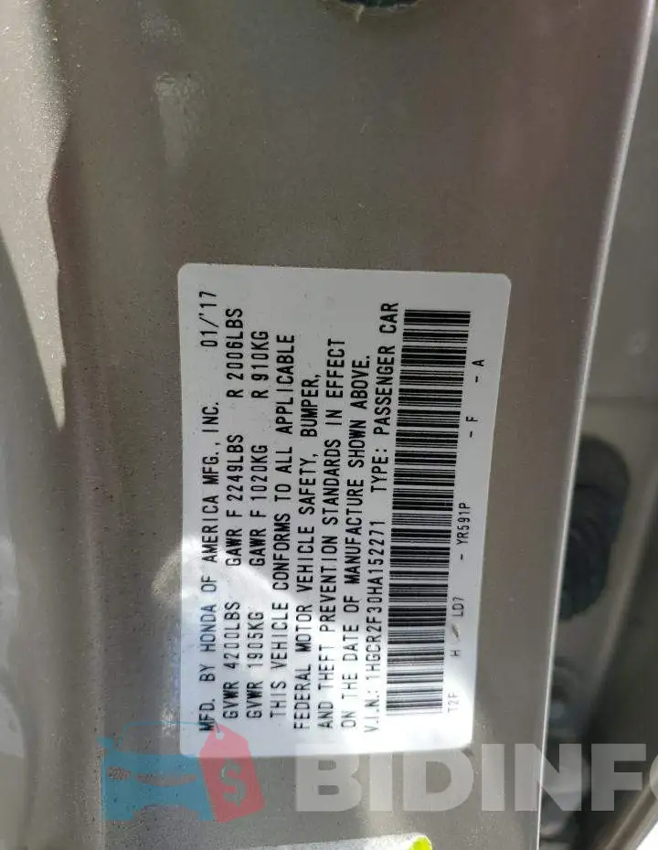 1HGCR2F30HA152271 Photo# 13