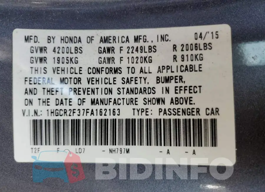 1HGCR2F37FA162163 Photo# 13